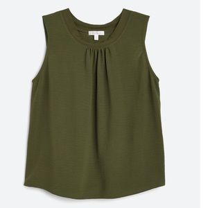NWT NINE BRITTON DEVI BACK LAYER DETAIL PLEATED NECK SLEEVELESS OLIVE TOP